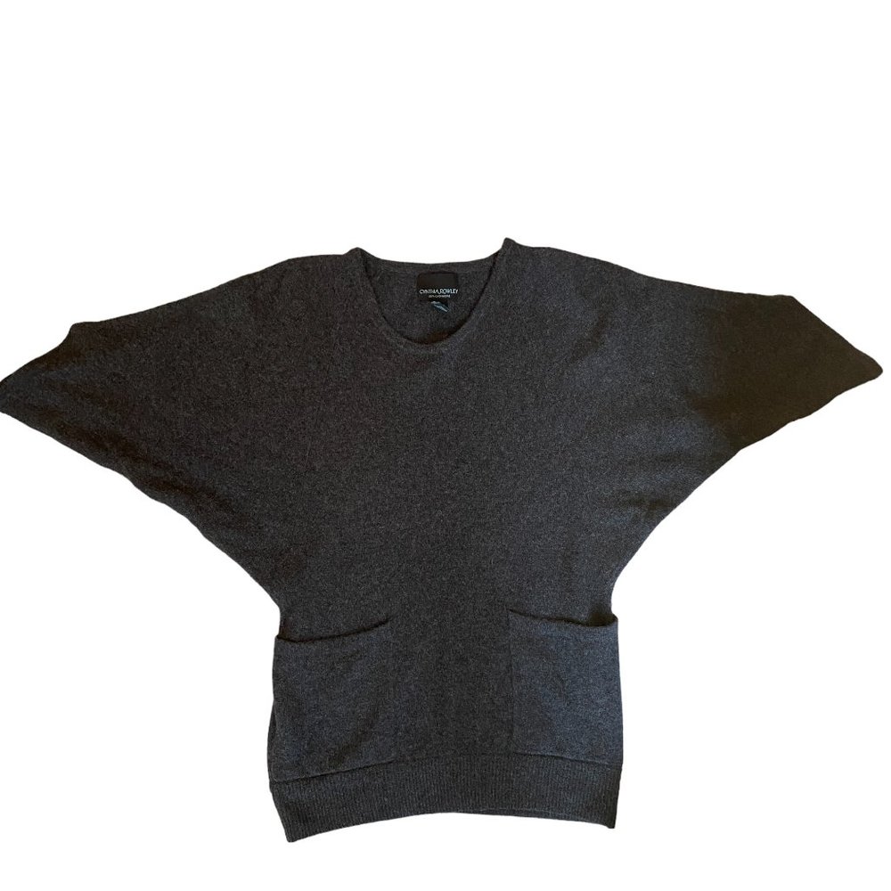 Cynthia Rowley 100% Cashmere Gray Batwing Sleeve Pocket Sweater Quiet Luxury-S - Picture 5 of 12
